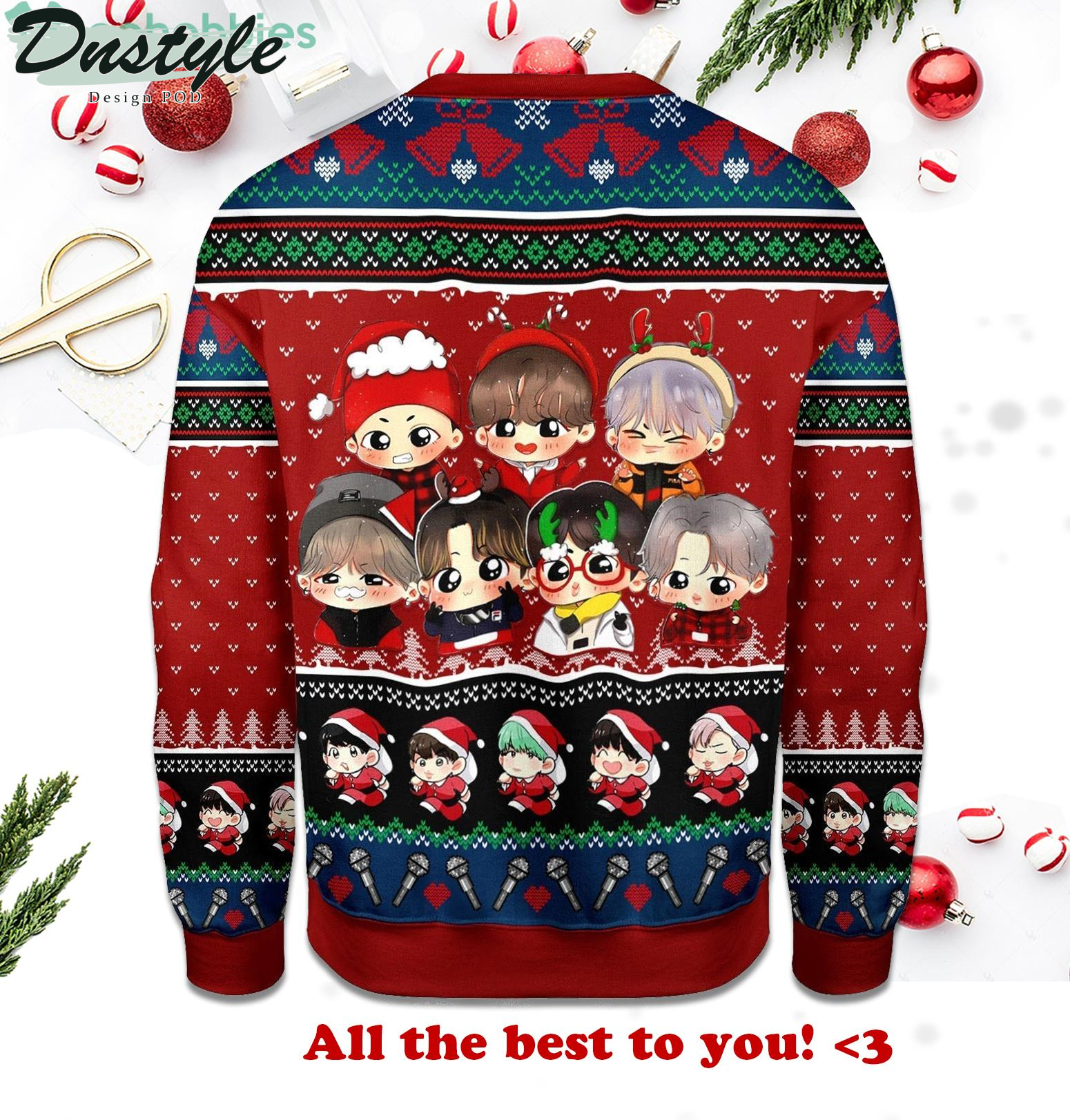 BTS Band Idol Chibi Lovely Ugly Christmas Sweater