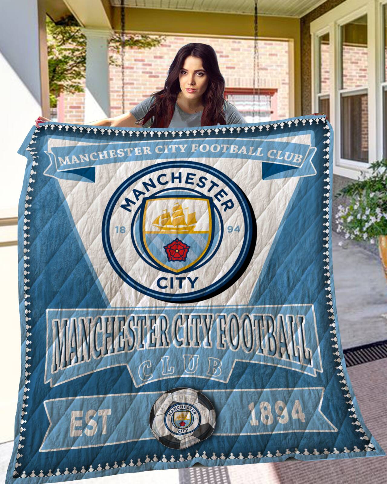Manchester City Football Club Est 1894 Quilt Blanket