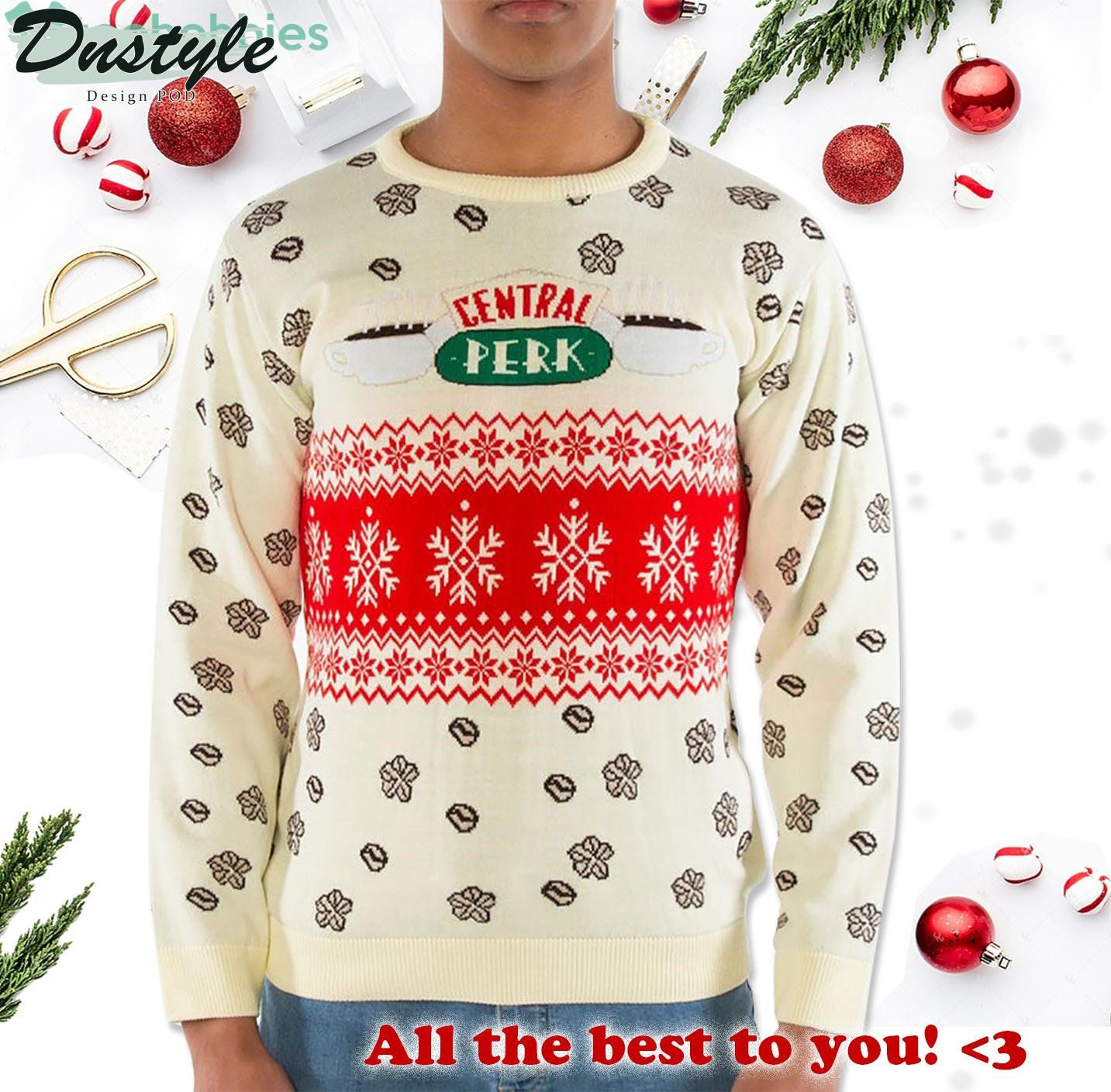 Friends Central Perk Cream Knitted Ugly Christmas Sweater
