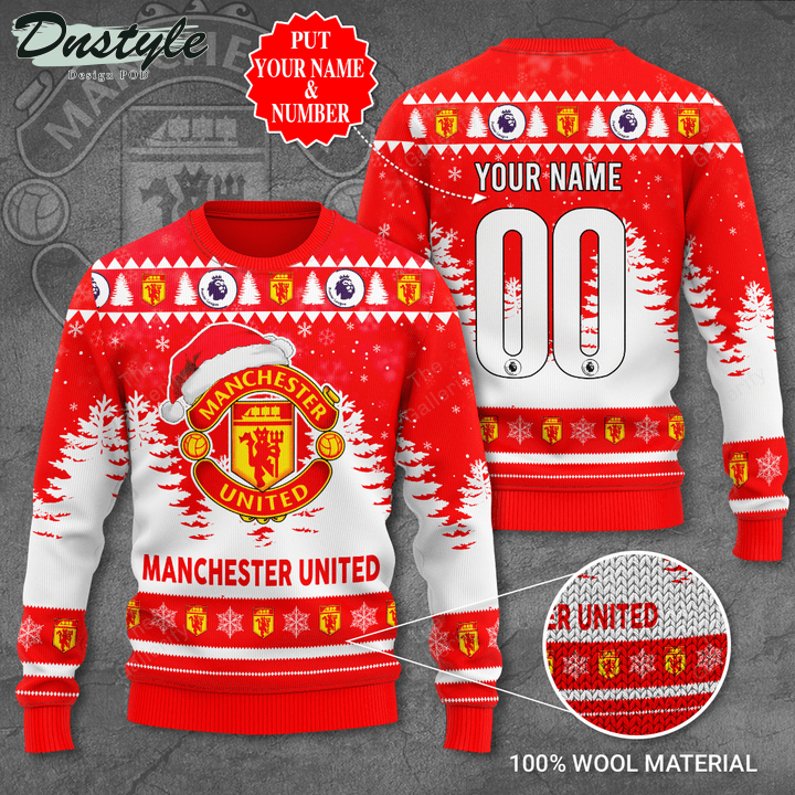 Personalized Manchester United Santa Hat Ugly Christmas Sweater