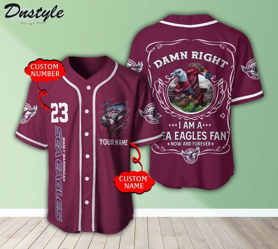 Manly Warringah Sea Eagles Damn Right custom name baseball jersey