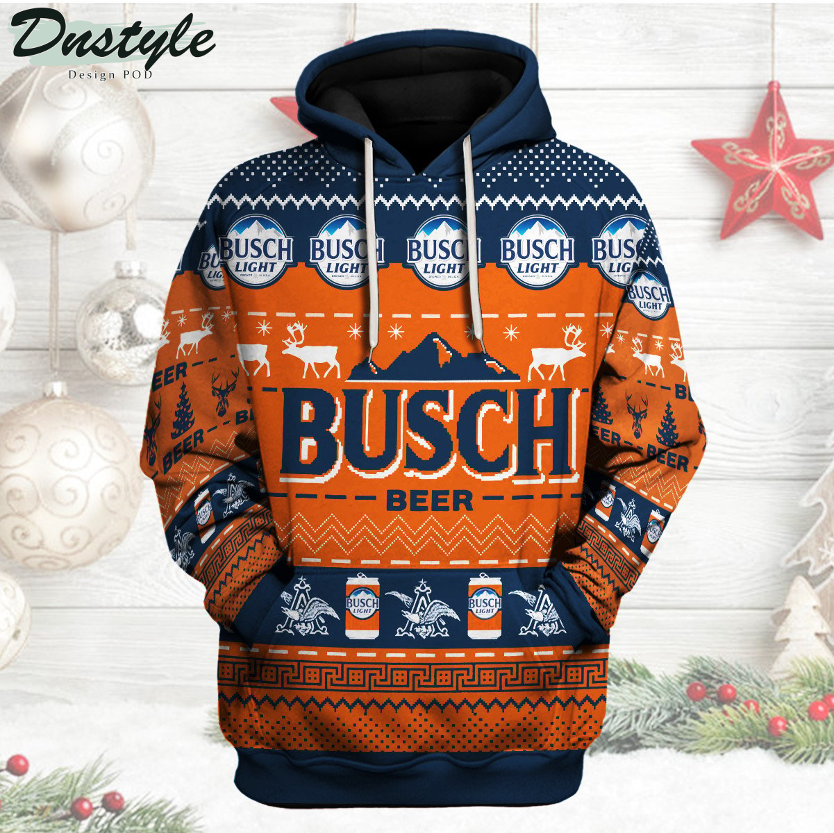Busch Light Beer Reindeer Christmas 3D Hoodie Tshirt