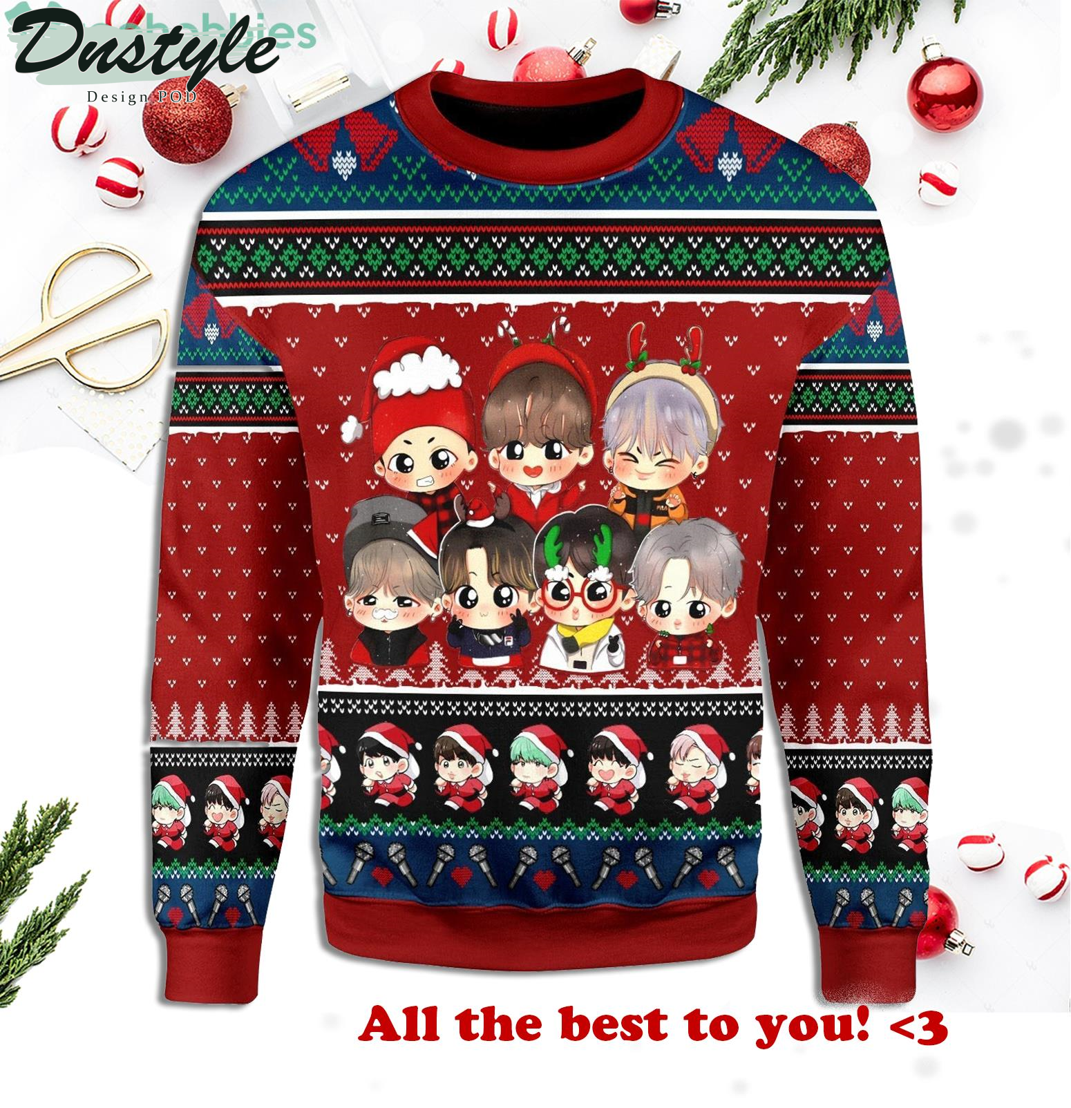 BTS Band Idol Chibi Lovely Ugly Christmas Sweater