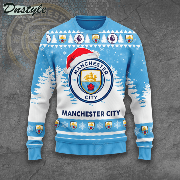 Personalized Manchester City Santa Hat Ugly Christmas Sweater