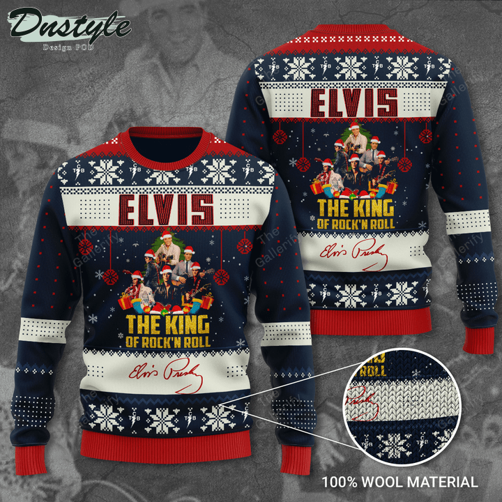 Elvis The King Of Rock N' Roll Signature santa hat ugly christmas sweater