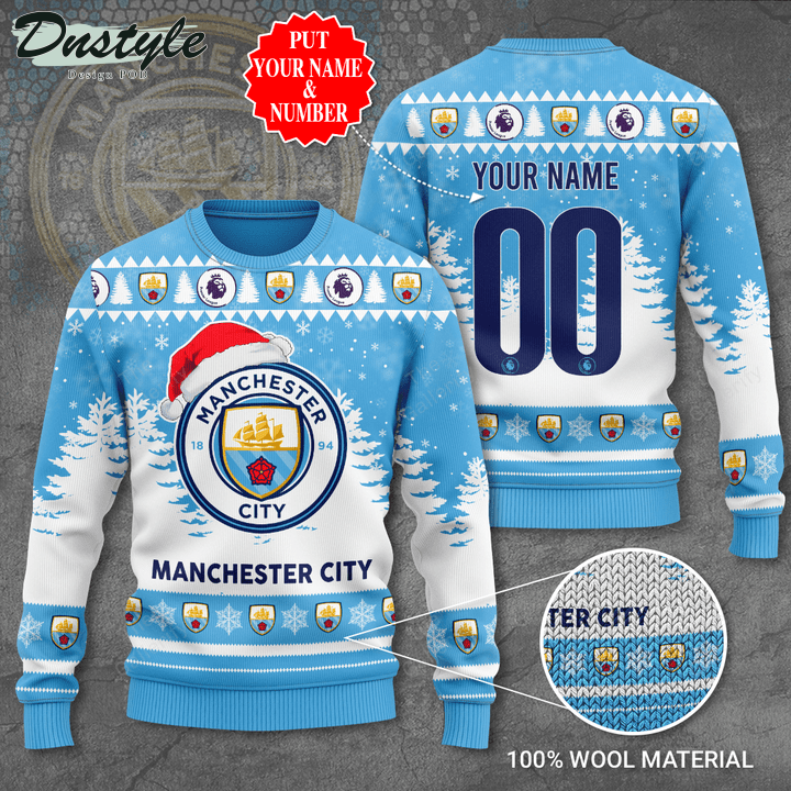 Personalized Manchester City Santa Hat Ugly Christmas Sweater