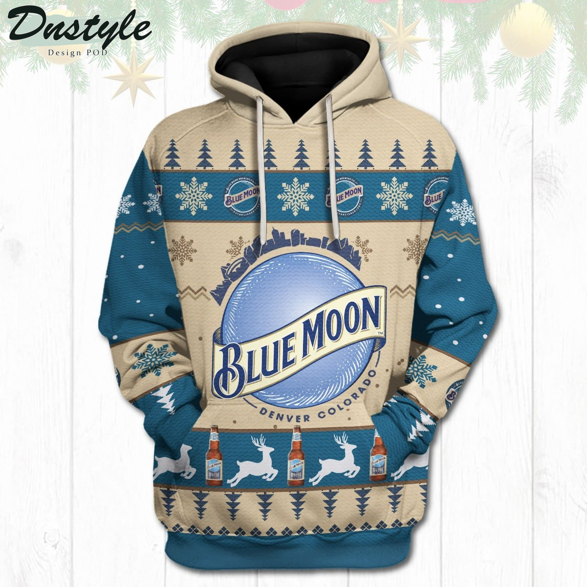 Blue Moon Beer Reindeer Christmas 3D Hoodie Tshirt