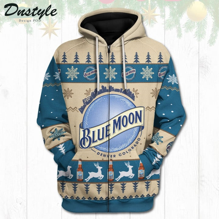 Blue Moon Beer Reindeer Christmas 3D Hoodie Tshirt