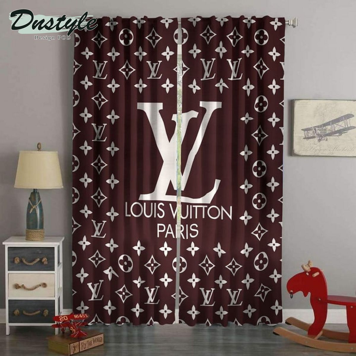 Luxury Louis Vuiton Paris Monogram Brown Background Window Curtain