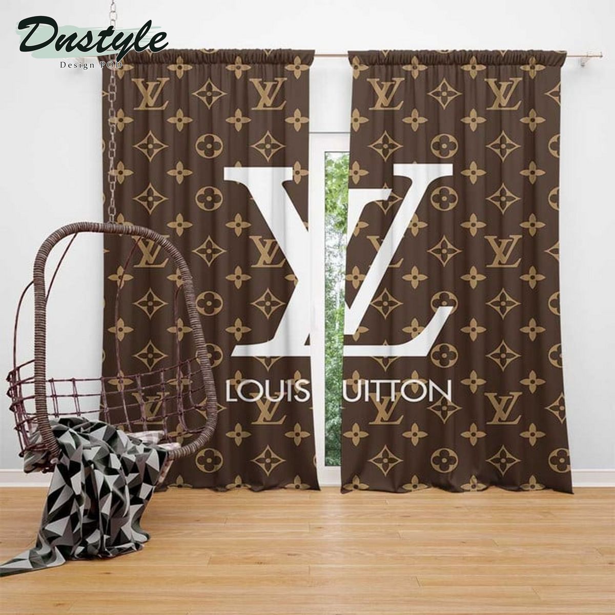Luxury Louis Vuiton Brown Background Window Curtain