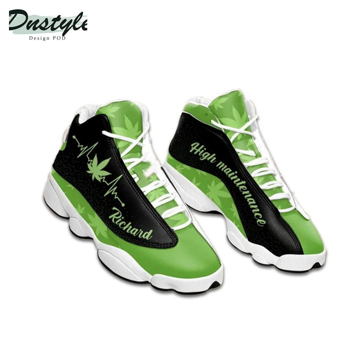 Weed high maintenance black and green custom name air jordan 13 shoes