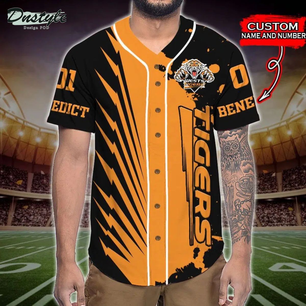 Wests Tigers NRL Custom Name And Number Baseball Jersey
