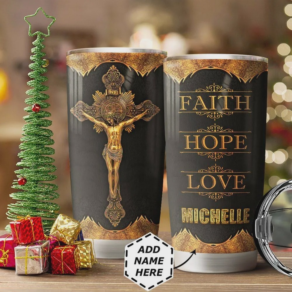 Jesus Cross Faith Hope Love Personalized Stainless Steel Tumbler