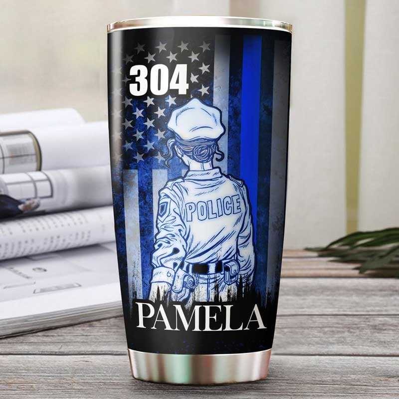 Pamela Thin Blue Line Female Police Officer Suit Personalized Tumbler
