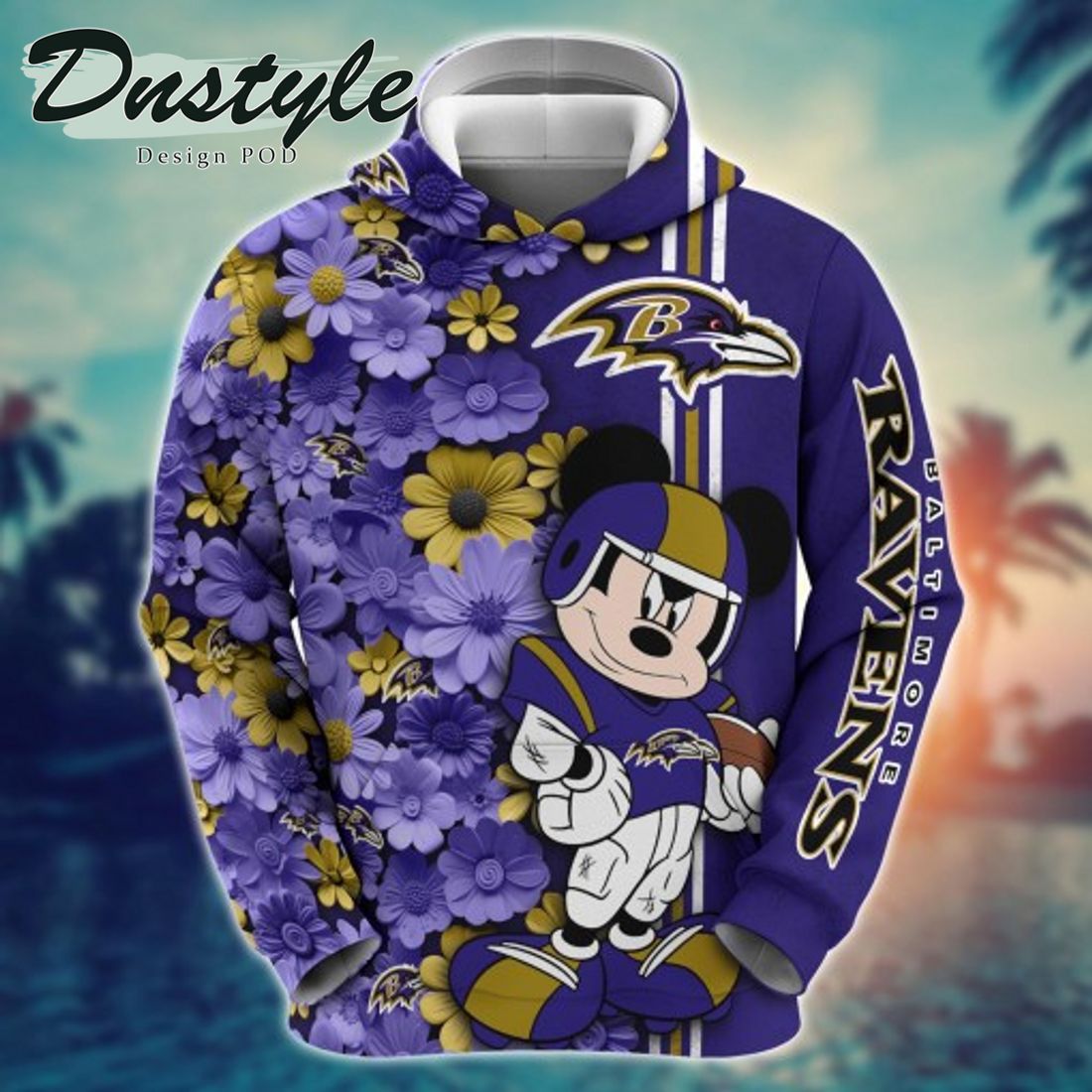NFL Baltimore Ravens Math Mickey Mouse Line Stripe Flower 3D Hoodie
