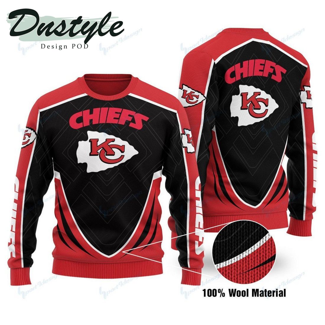 NFL Kansas City Chiefs Logo Custom Name Ugly Christmas Sweater