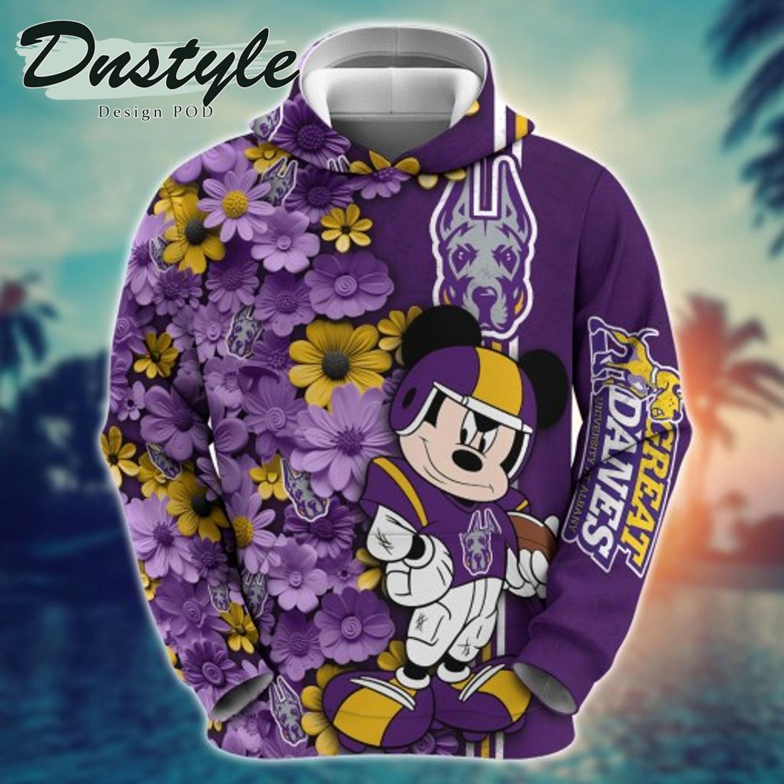 NCAA Albany Great Danes Mickey Mouse Line Stripe Flower 3D Hoodie