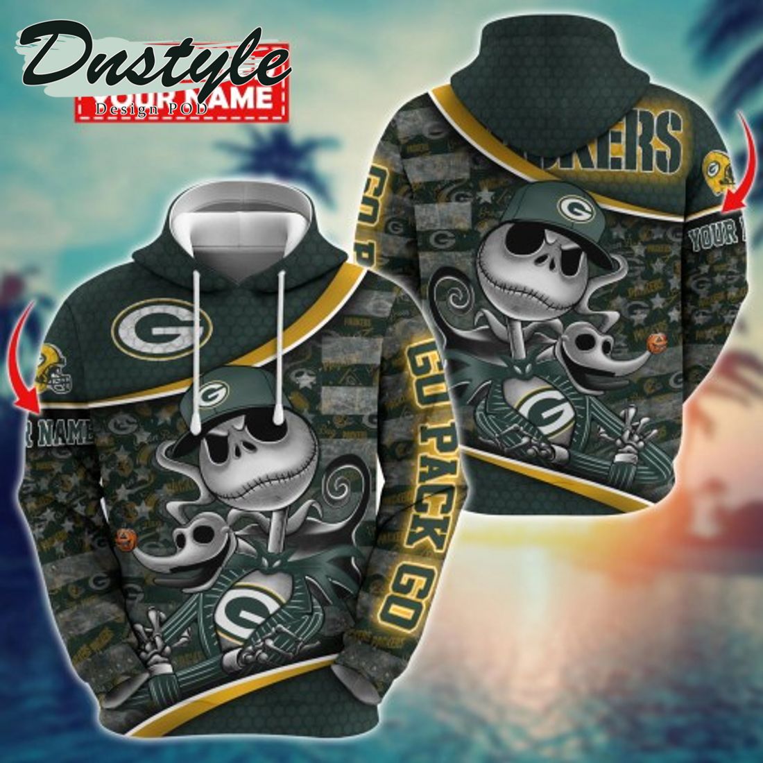 NFL Green Bay Packers Math Jack Skellington Custom Name Halloween 3D Hoodie