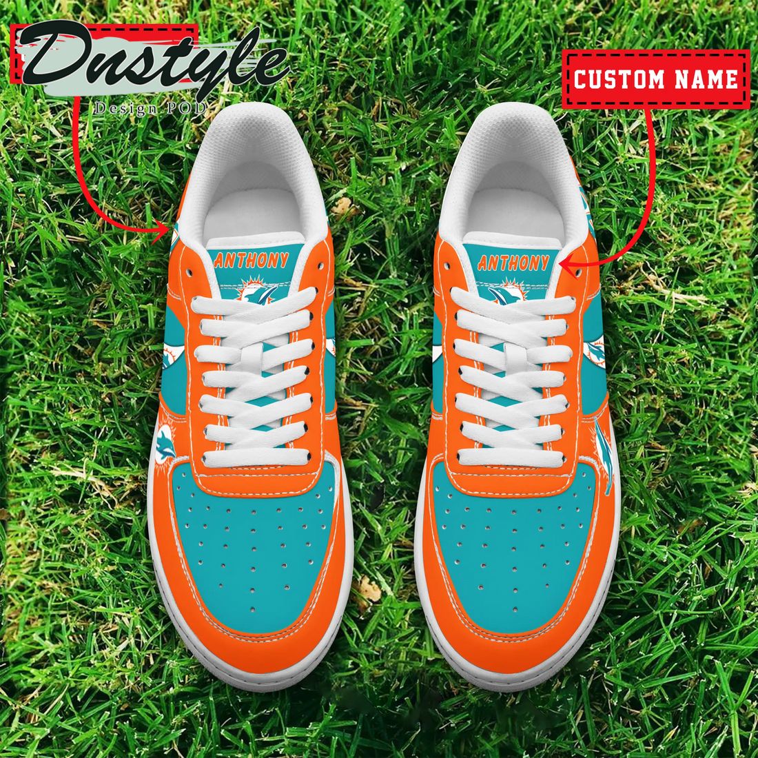 NFL Miami Dolphins Air Force 1 Custom Name And Number Sneaker