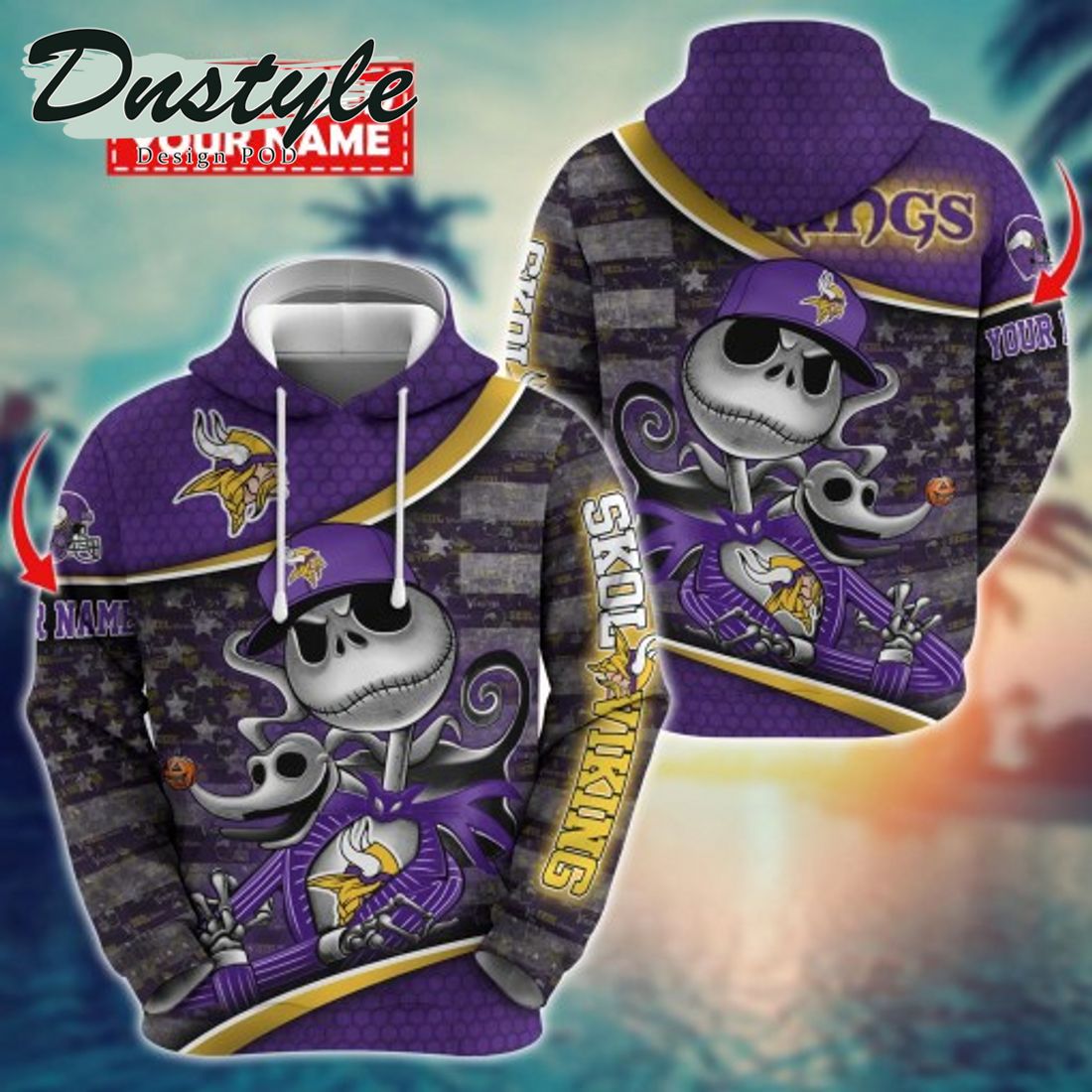 NFL Minnesota Vikings Math Jack Skellington Custom Name Halloween 3D Hoodie