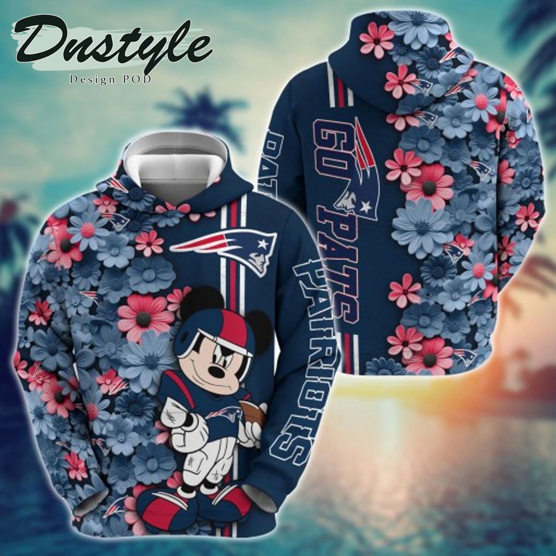 NFL New England Patriots Math Mickey Mouse Line Stripe Flower 3D Hoodie