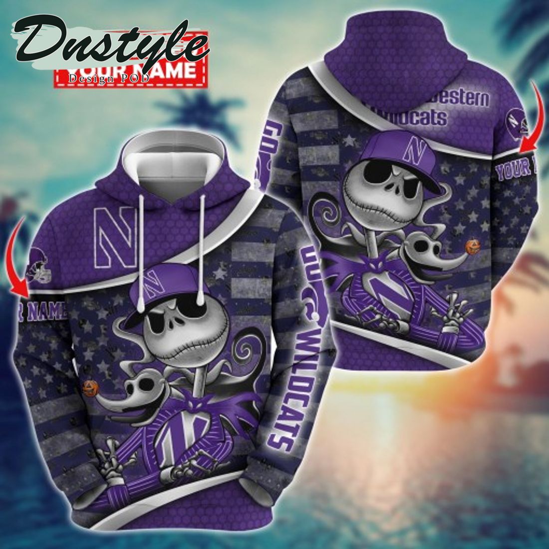 NCAA Northwestern Wildcats Math Jack Skellington Custom Name Halloween 3D Hoodie