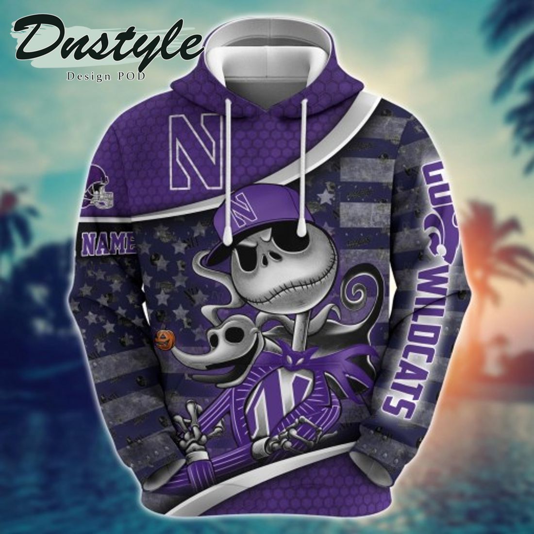 NCAA Northwestern Wildcats Math Jack Skellington Custom Name Halloween 3D Hoodie