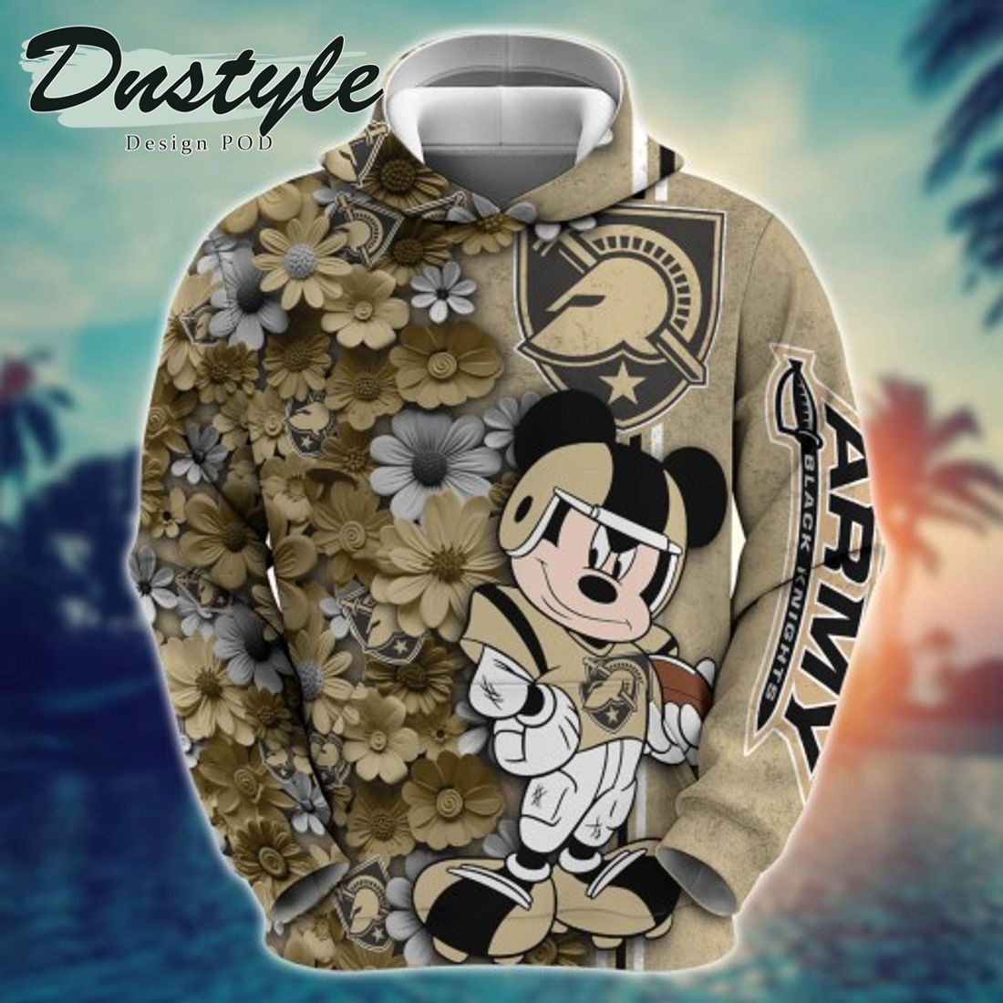 NCAA Army Black Knights Mickey Mouse Line Stripe Flower 3D Hoodie