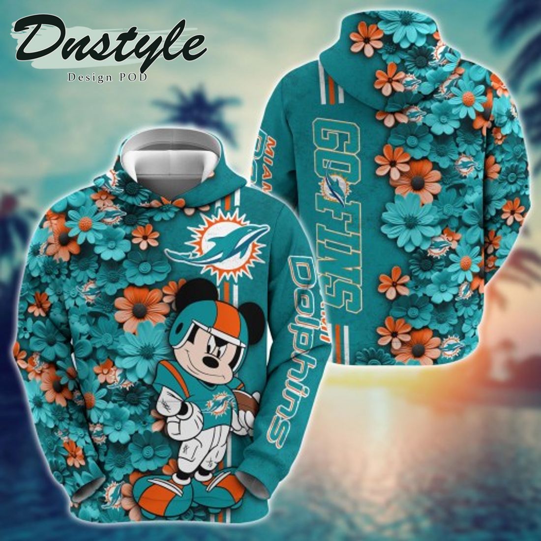 NFL Miami Dolphins Math Mickey Mouse Line Stripe Flower 3D Hoodie