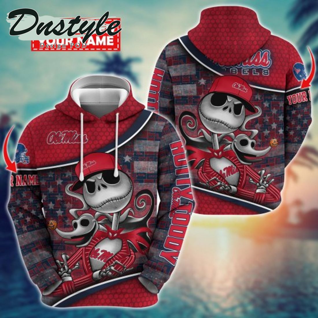 NCAA Ole Miss Rebels Math Jack Skellington Custom Name Halloween 3D Hoodie