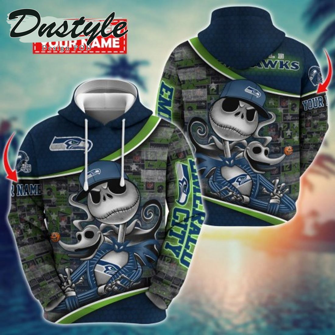 NFL Seattle Seahawks Math Jack Skellington Custom Name Halloween 3D Hoodie