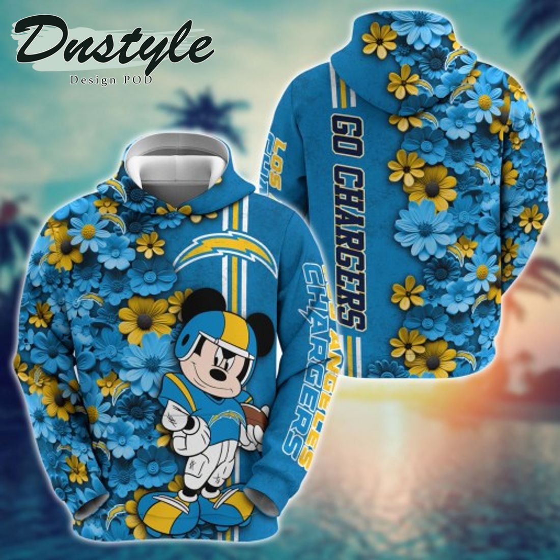 NFL Los Angeles Chargers Math Mickey Mouse Line Stripe Flower 3D Hoodie