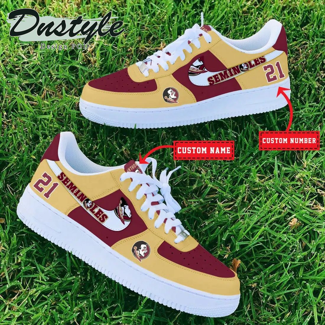 NCAA Florida State Seminoles Personalized Name Number Nike Air Force 1 Sneakers