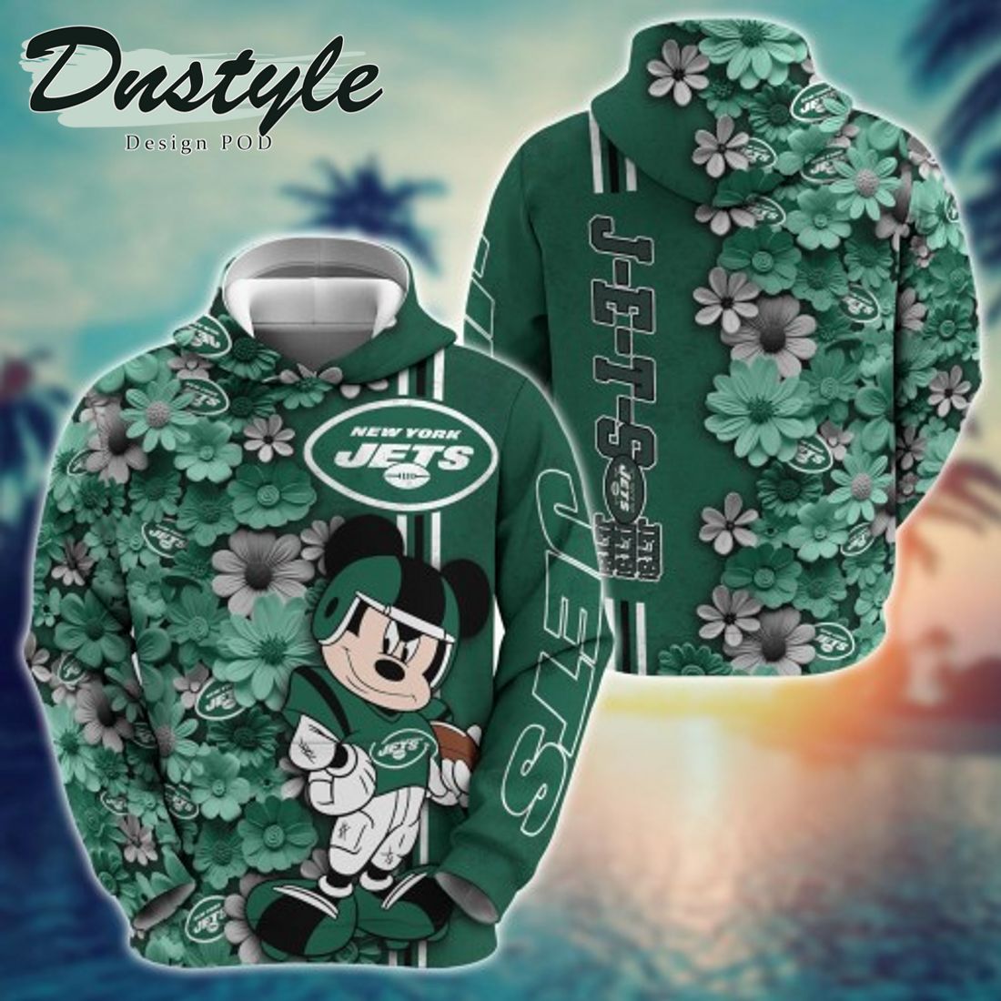 NFL New York Jets Math Mickey Mouse Line Stripe Flower 3D Hoodie