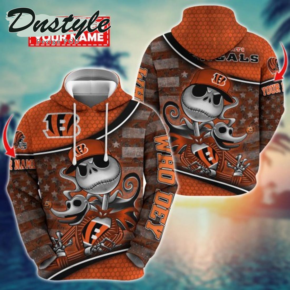 NFL Cincinnati Bengals Math Jack Skellington Custom Name Halloween 3D Hoodie