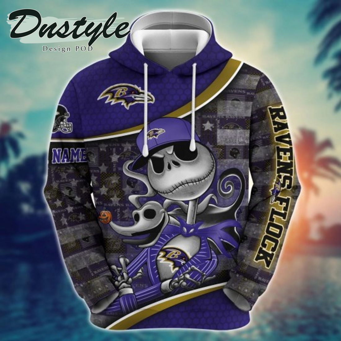 NFL Baltimore Ravens Math Jack Skellington Custom Name Halloween 3D Hoodie