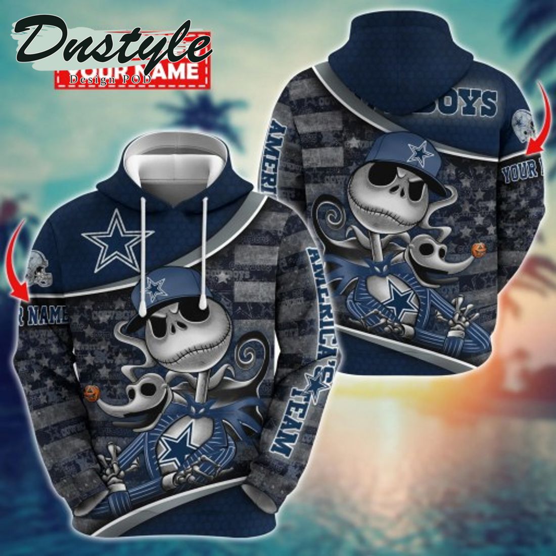 NFL Dallas Cowboys Math Jack Skellington Custom Name Halloween 3D Hoodie