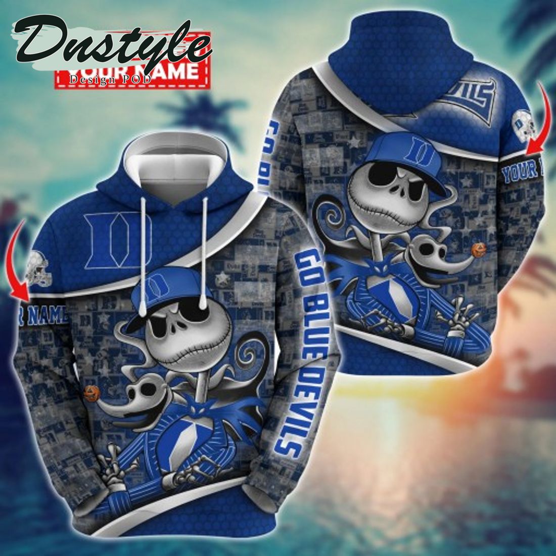 NCAA Duke Blue Devils Math Jack Skellington Custom Name Halloween 3D Hoodie