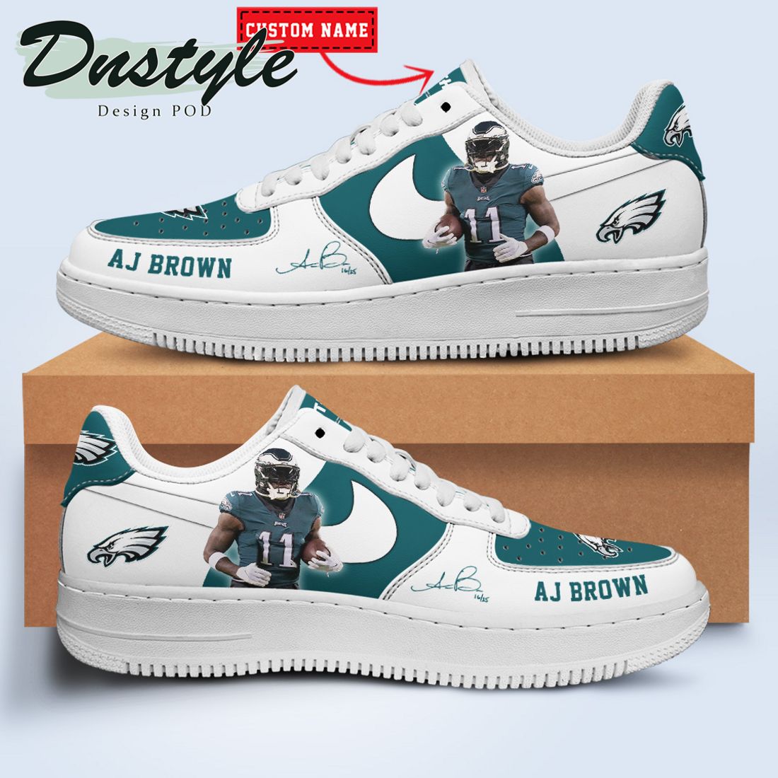 Aj Brown Philadelphia Eagles NFL Custom Name Signature Nike Air Force Shoes