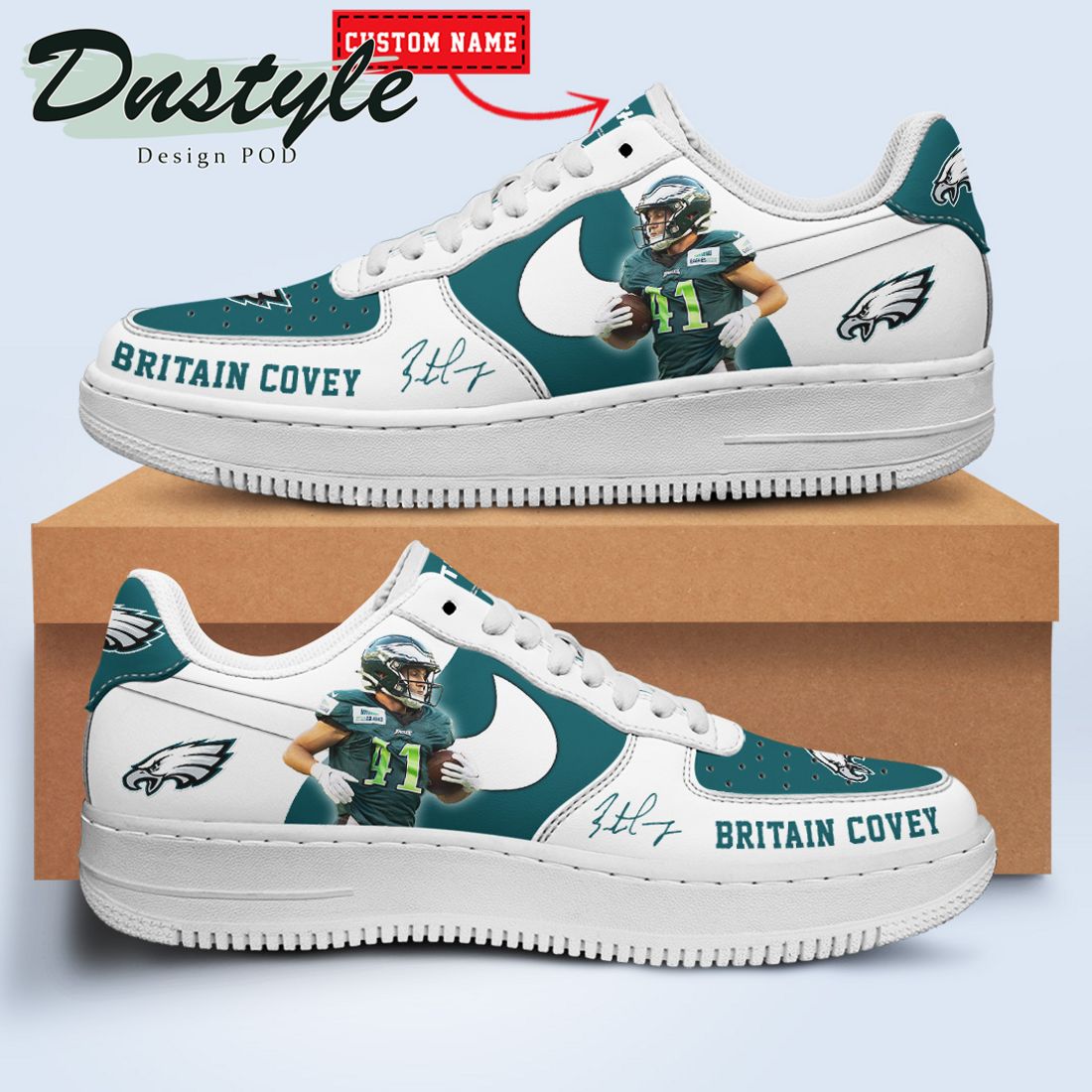 Britain Covey Philadelphia Eagles NFL Custom Name Signature Nike Air Force Shoes