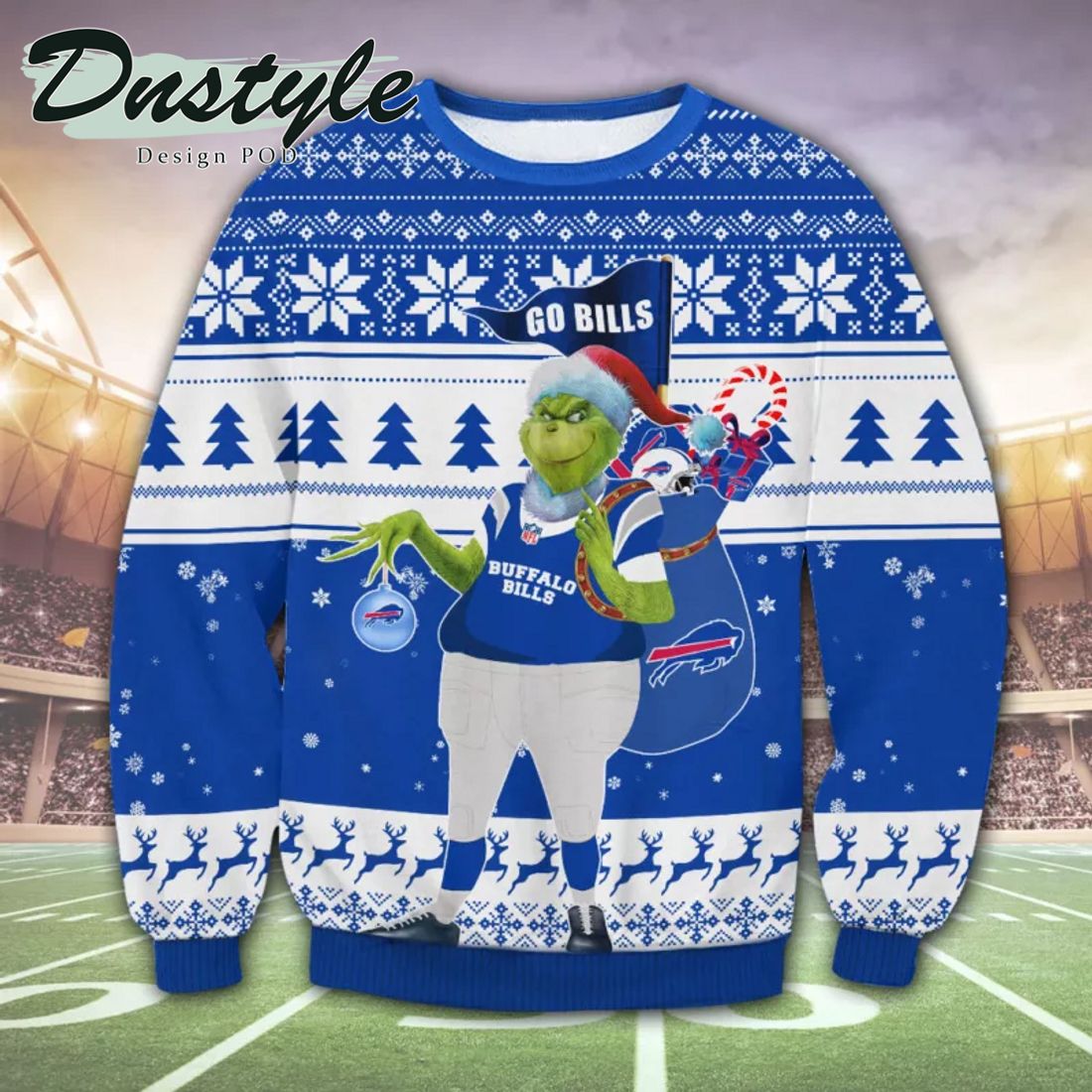 Buffalo Bills NFL Grinch Santa Hat Ugly Christmas Sweater