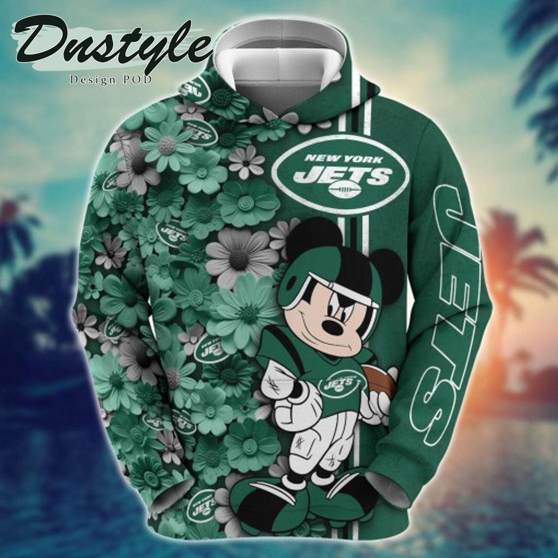 NFL New York Jets Math Mickey Mouse Line Stripe Flower 3D Hoodie