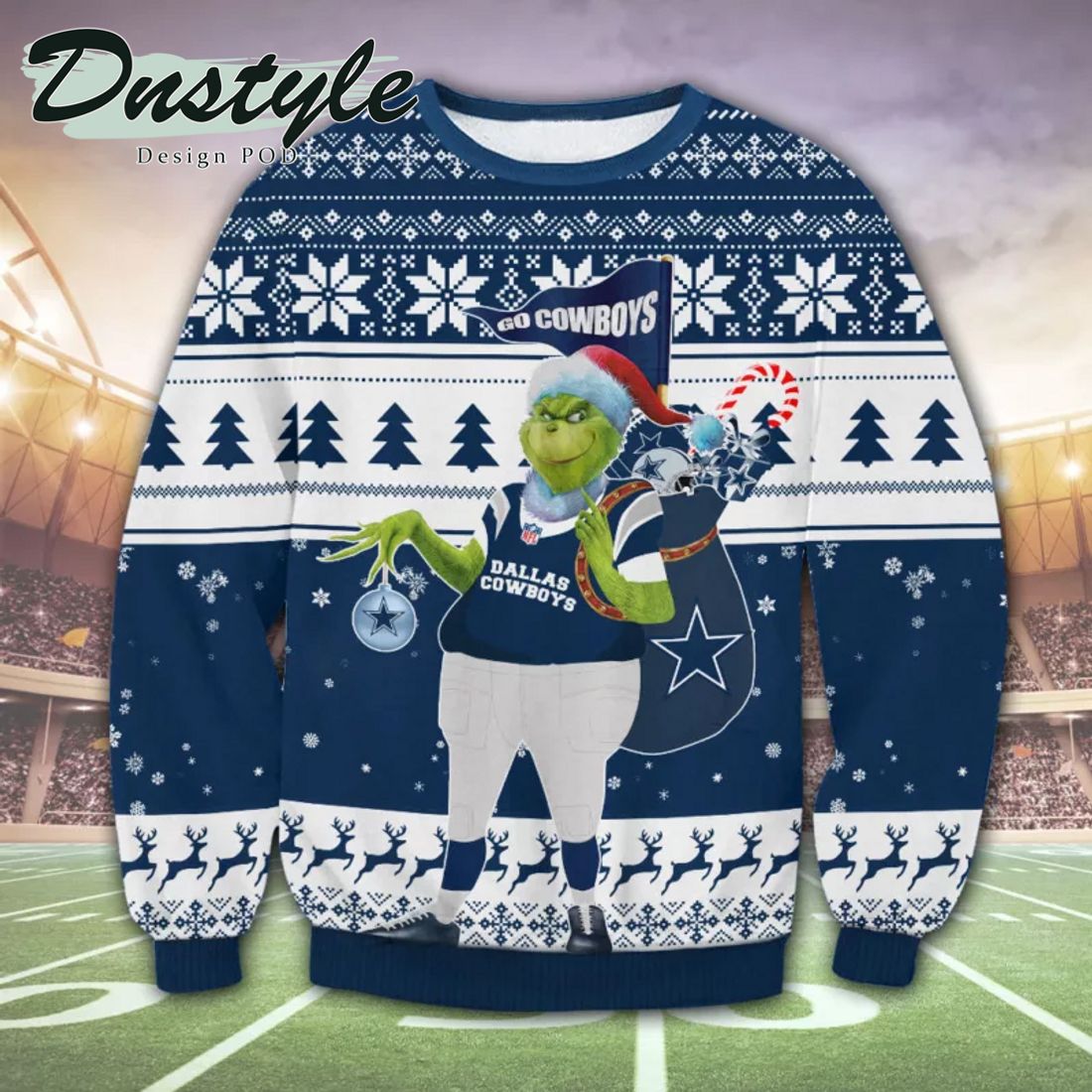 Dallas Cowboys NFL Grinch Santa Hat Ugly Christmas Sweater
