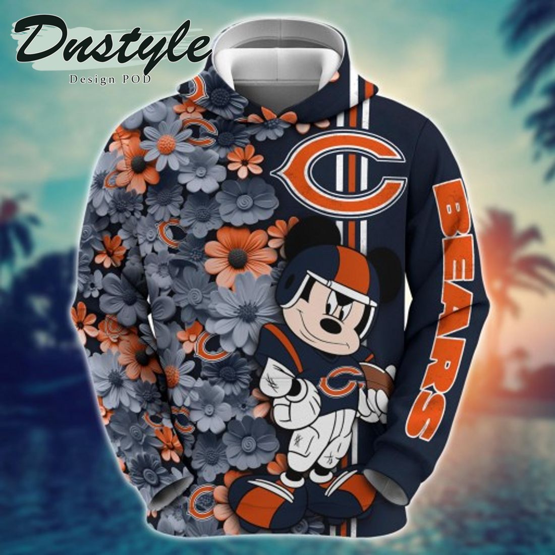 NFL Chicago Bears Math Mickey Mouse Line Stripe Flower 3D Hoodie