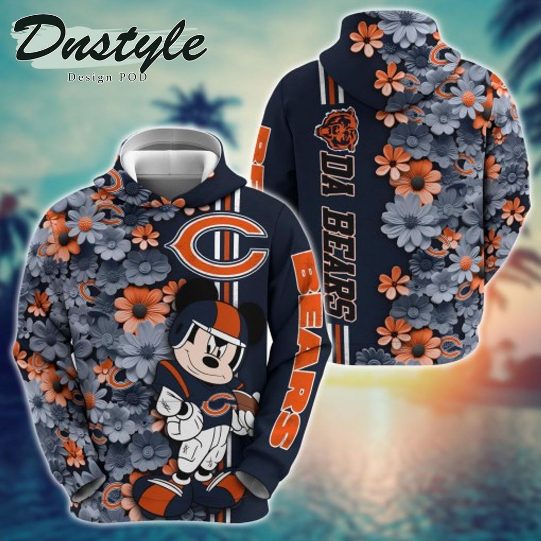 NFL Chicago Bears Math Mickey Mouse Line Stripe Flower 3D Hoodie