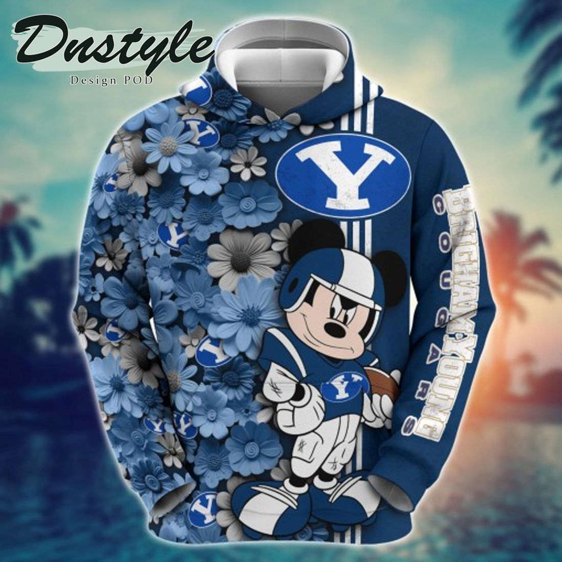 NCAA BYU Cougars Mickey Mouse Line Stripe Flower 3D Hoodie