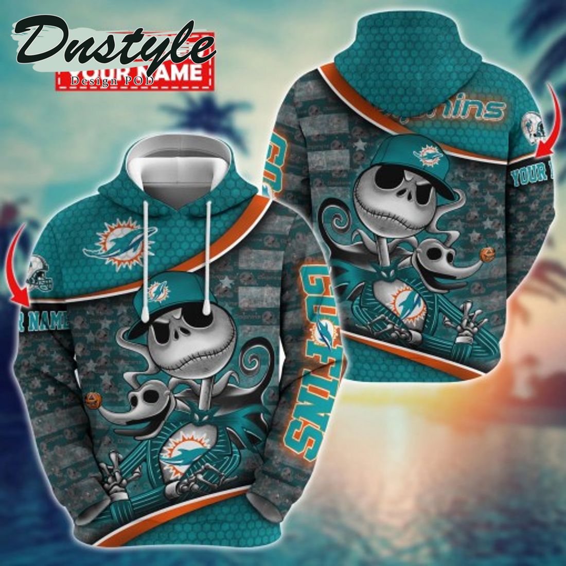 NFL Miami Dolphins Math Jack Skellington Custom Name Halloween 3D Hoodie