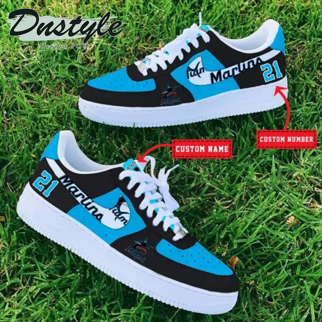 MLB Miami Marlins Personalized Name Number Nike Air Force 1 Sneakers