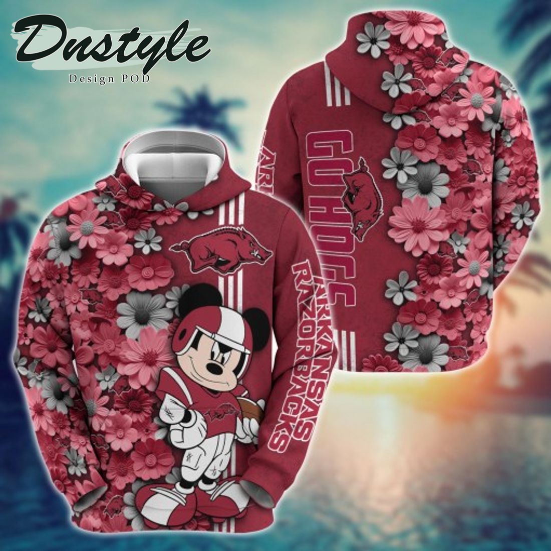 NCAA Arizona Wildcats Mickey Mouse Line Stripe Flower 3D Hoodie