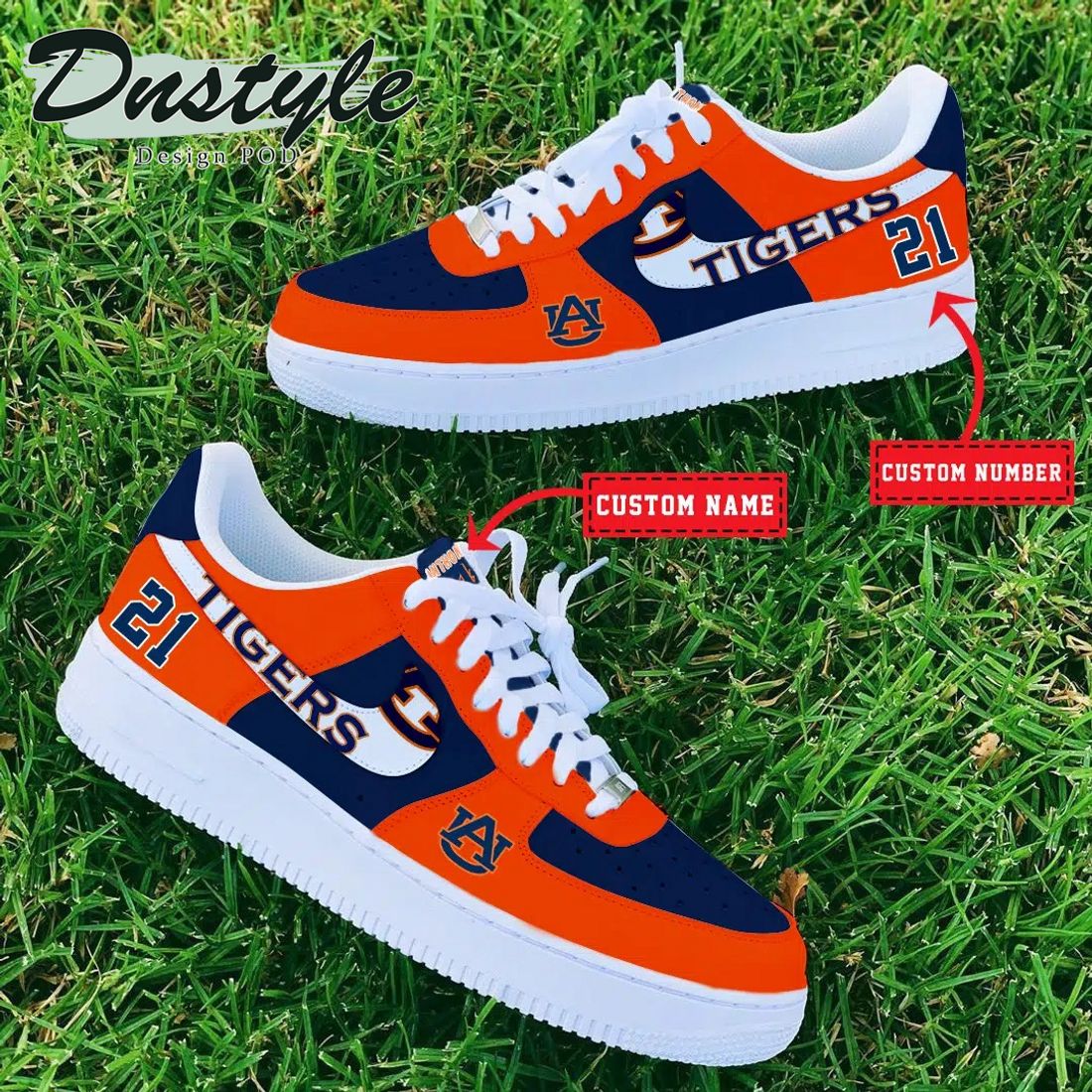 NCAA Auburn Tigers Personalized Name Number Nike Air Force 1 Sneakers